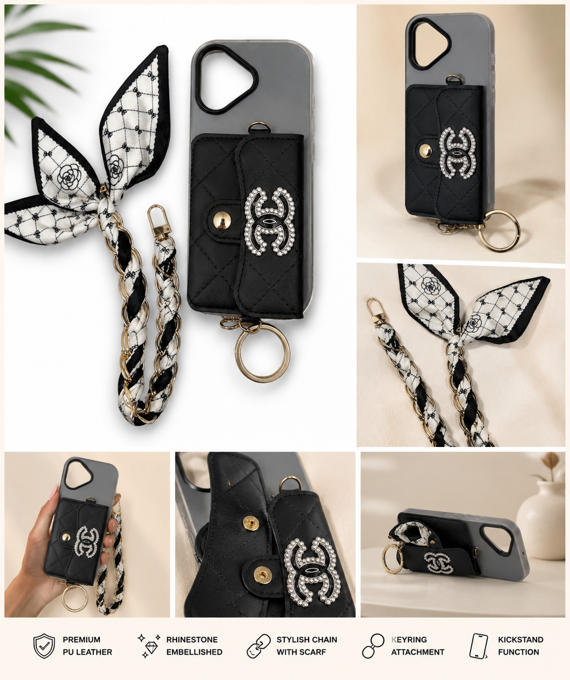 Black Quilted Sling Wallet iPhone Case