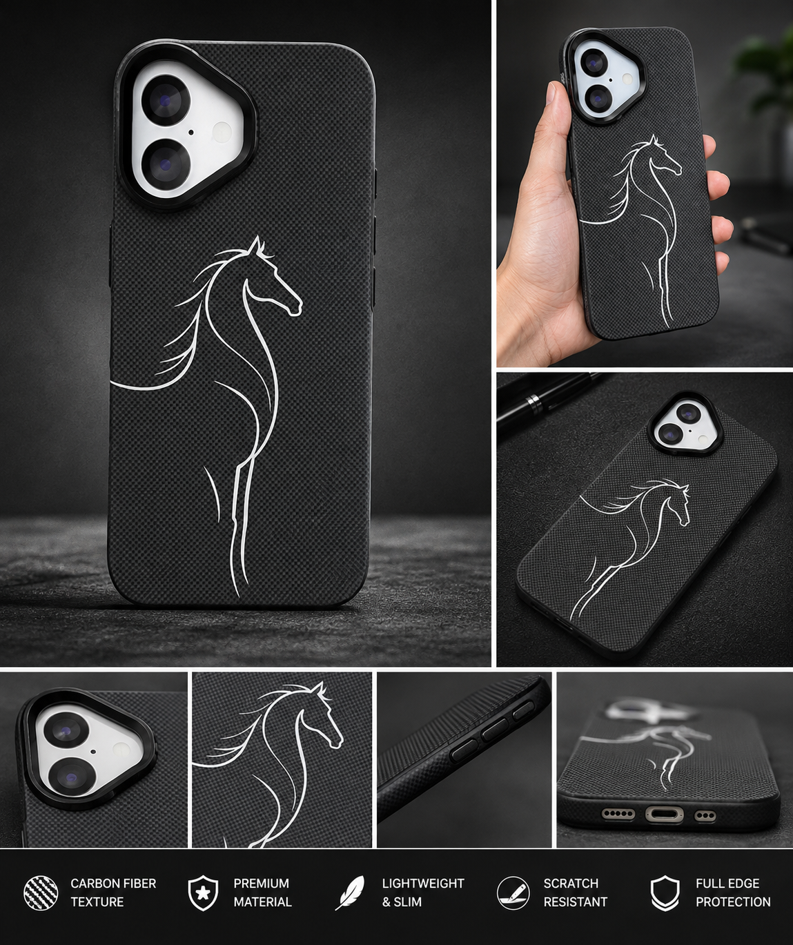 Carbon Horse Black iPhone Case