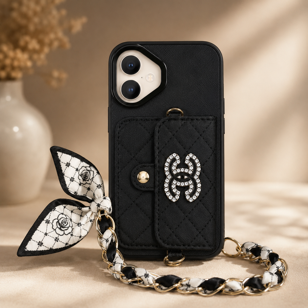 Black Quilted Sling Wallet iPhone Case