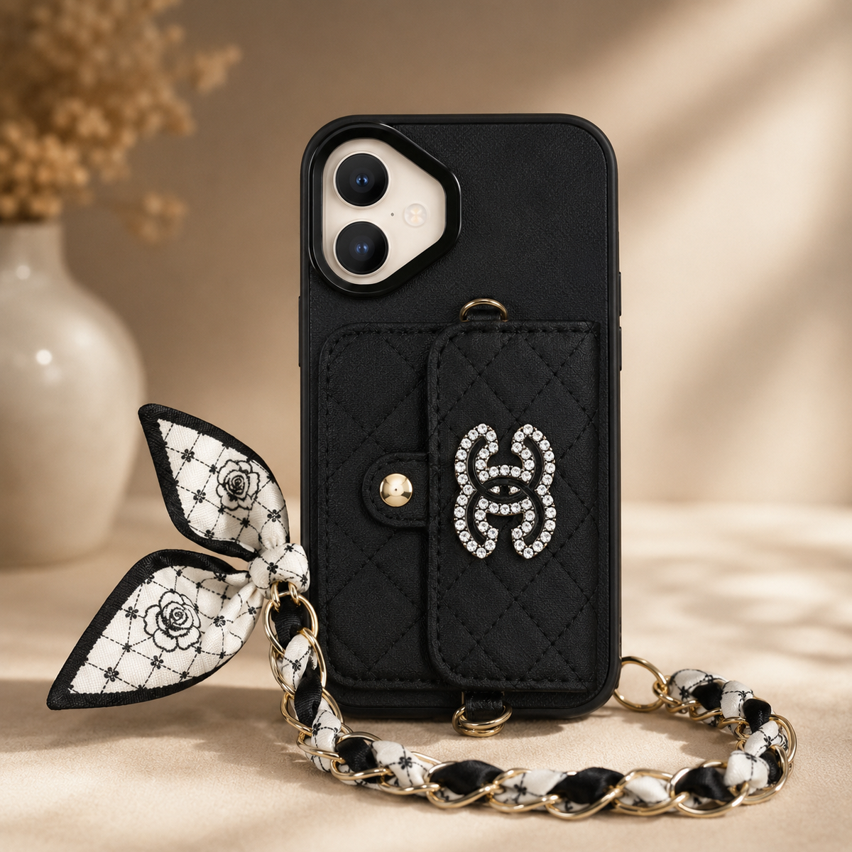 Black Quilted Sling Wallet iPhone Case